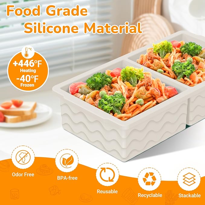 Silicone Freezer Trays with Lid (4-Pack), 1-Cup, 2-Cup, 1/2-Cup & 2-Tbsp Silicone Freezer Molds, Stackable Soup Freezer Meal Prep Containers,Ice Cube Tray for Making Sauce,Smoothies,Yogurt Bites