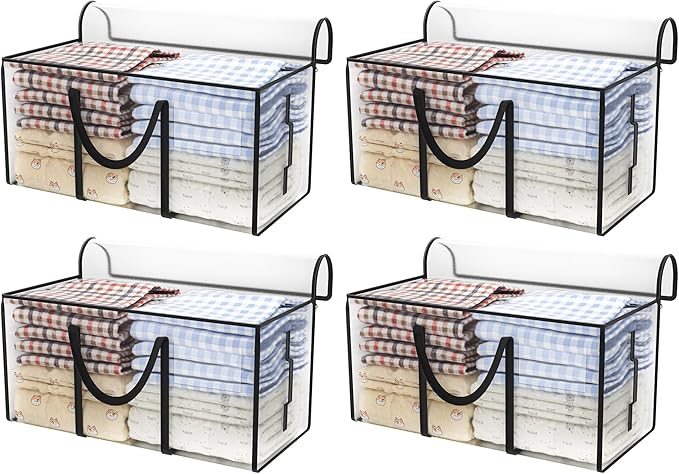 CONGREGATE 4 Pack Extra Large Moving Bags with Zippers and Carrying Handles, Heavy-Duty Storage Tote Moving Boxes for Space Saving, Semi-Transparent 97L/25.6Gal (28.7"x13.7"x15")