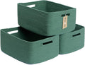 MiniArk Large Storage Baskets for Shelves, 17 x 13 x 7.5” Closet Organizers Bins for Clothes Blanket Towels, Baby Nursery, Toy Baskets Box, Woven Rope Baskets, 3 Packs Green
