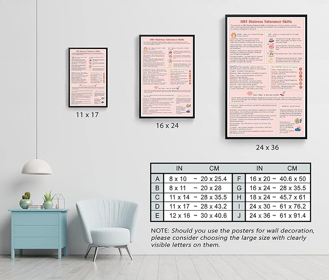 LOLUIS Mental Health Poster, Therapy Educational Supplies Art Print Classroom School Office Decor (Distress Tolerance Coping Skills, Custom Frame Type)