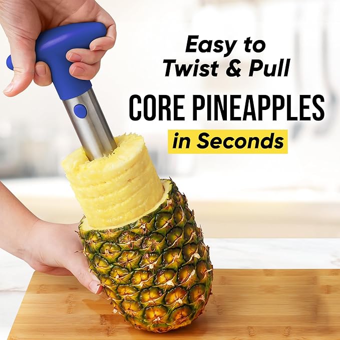 Zulay Kitchen Stainless Steel Pineapple Corer & Slicer – Heavy Duty Pineapple Cutter & Eye Removal Tool – Effortless Core Remover Tool with Sharp Reinforced Blade & Ergonomic Handle - Royal Blue