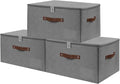 ANMINY Fabric Storage Box Bins with Zipper Lid, Washable Gray, 3PCS | Cotton Linen Fabric, PP Board Frame, Label Holder, Stackable & Foldable, PU Handles, Dual-Zipper 3-Side Open Lid, Large