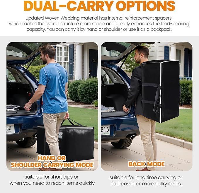 StoreHappily Heavy-Duty & Extra Capacity Moving Bags with Backpack Straps, Storage Totes with Double Zipper & Strong Handles, Packing Bags Alternative to Moving Boxes, Moving Supplies (8 Pack, Black)