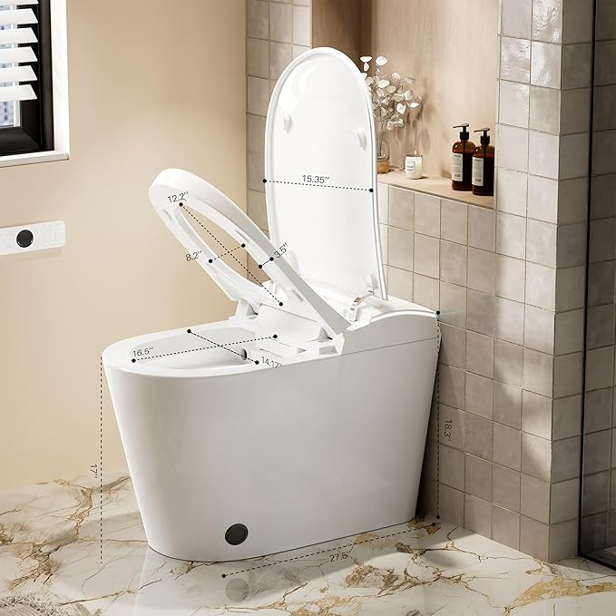 WinZo Smart toilet with bidet built in, Heated Seat,Female Cleaning, Warm Water & Dry Function, Modern Tankless Toilets, ADA Comfort Height Toilet, LED Display, Foot Sensor, 1.28GPF, 1000g MAP Flush