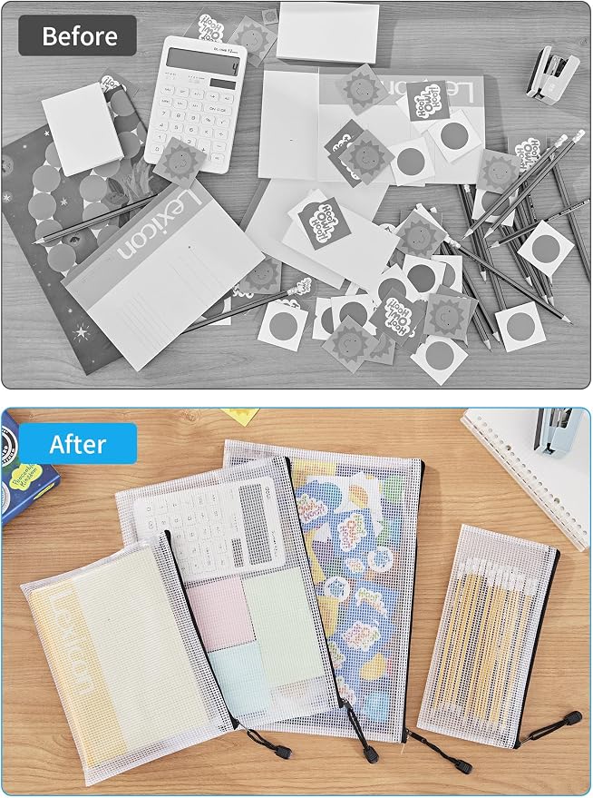 JARLINK 18 Pcs Mesh Zipper Pouch Bags, Multi-use Zipper Pouches, 8 Sizes | Multi-use Travel Bags for Office, School, Board Game, Puzzles, Cosmetics, Travel Accessories, and Home Organization, 9 colors