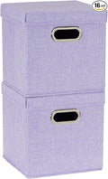 Household Essentials 814-1 Café Cube Bin Storage Set with Lids and Handles | 16 Pack, Purple Linen