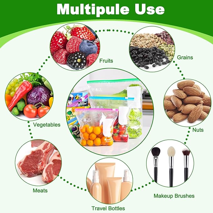 70 Pcs Food Storage Freezer Bags, Zip Lock Bags, Reusable Ziplock Sandwich Bag with Expandable Bottom, Heavy Duty Zip Seal Food Bag for Fruits, Vegetables, Meat, Grains, Snacks