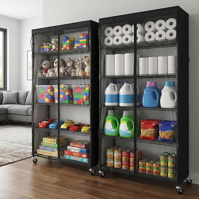 Wire Shelf Rack with 600D Oxford Cover & Wheels, 30"W x 14"D x 72"H | 6-Tier Heavy Duty Wire Shelving with Wheels, Waterproof & Dustproof Shelf Cover for Kitchen, Pantry & Laundry Room