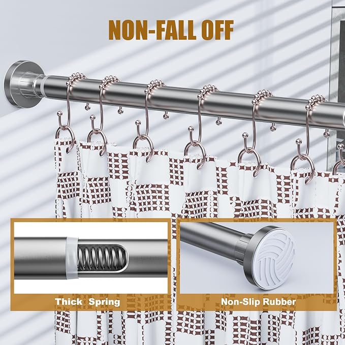 Ausemku Shower Curtain Rod 32-94 Inch Adjustable - 1 Inch Diameter Heavy Duty No drill Spring Tension Shower Rod, Non-Slip Rustproof Telescopic Rod for Bathroom, Nickel