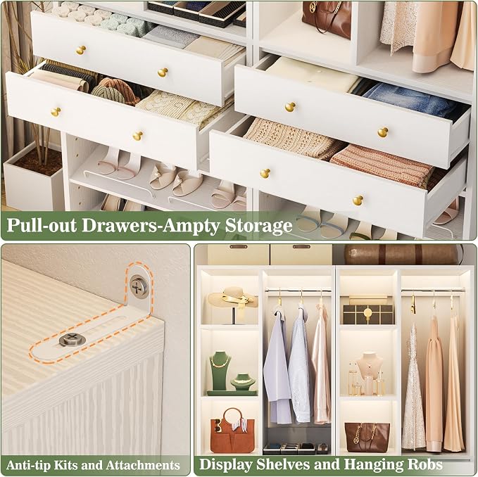 Besiost Small Closet System, 28"/2.3 FT Closet Organizer System with Drawers and Shelves, Walk-in Closets Systems for Small Closets, Free Standing Reach in Closet Tower, White