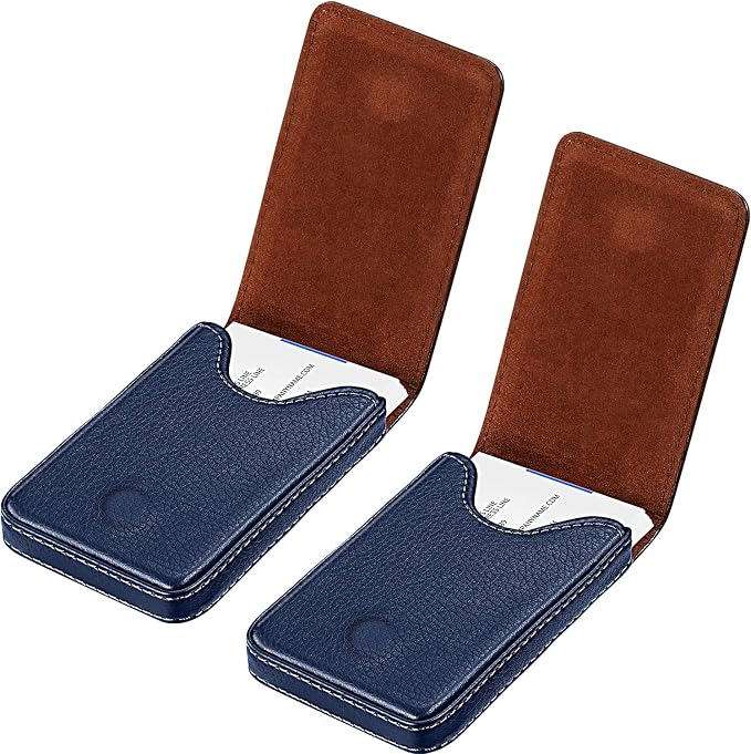Outus 2 Pcs Business Card Holder, PU Leather Business Card Case Pocket Wallet with Magnetic Shut for Men Women(Blue,Classic)