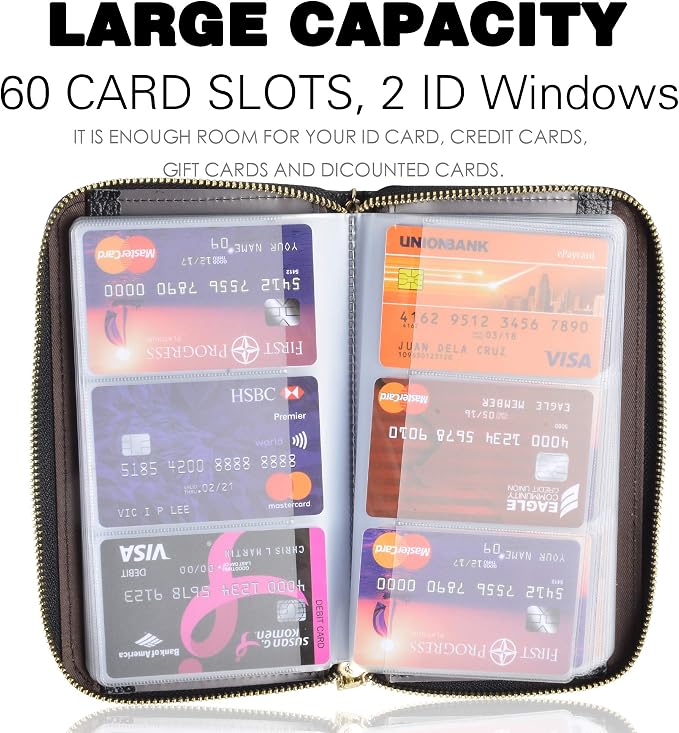 Easyoulife Credit Card Holder Wallet Womens Zipper Leather Case Purse RFID Blocking