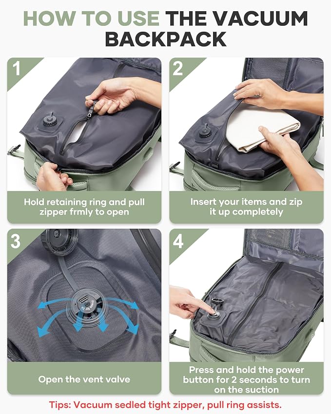 coofay Vacuum Backpack Travel with Pump Vacpack Travel Backpack with Vacuum System Mochila de Viaje Compresion al Vacio Easyvacpack Airbag Backpacks for Traveling Carry on Luggage