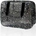 Black Holographic Star Cosmetic Bag for Women 11.8x5.1x8.2 Inches Portable Travel Toiletry Bag with Handles,Durable PVC Material,Zipper Design-Ideal Large Clear Makeup Organizer