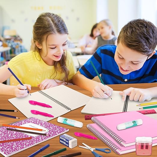Gilprop 39 Pcs Back to School Supplies Essentials Bundle Include Pencils Scissors Ruler Eraser Crayon Sharpener Notebook Pencil Case Folder Notebook(Pink)
