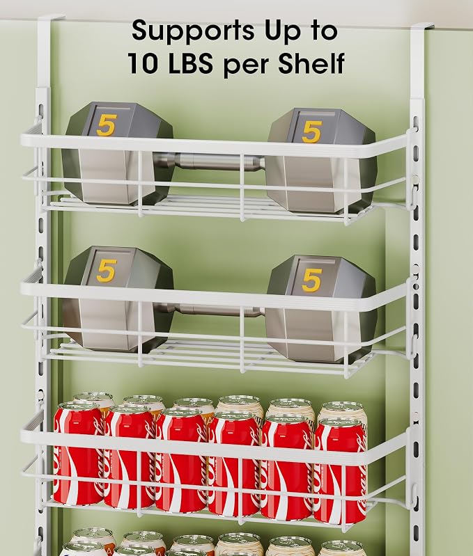 Apinol Over the Door Pantry Organizer, Adjustable 6 Tier Wide Storage Shelves with Hooks Fit Thin Doors Hold Spices Rack for Pantry Kitchen RV, White