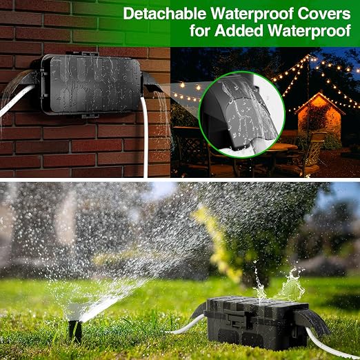 Flemoon IP55 Small Outdoor Electrical Box Waterproof (Inner 5.9 x 3.2 x 1.8inch), Extension Cord Cover with Detachable Awning Covers for Plug, Outlet, Holiday Lights, Black