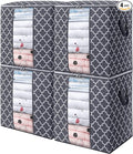 WISELIFE Storage Bags 4 Pack/100L Large Blanket Clothes Organization and Storage Containers for Comforters,Bedding, Foldable Organizer with Reinforced Handle, Clear Window, Sturdy Zippers,Gray