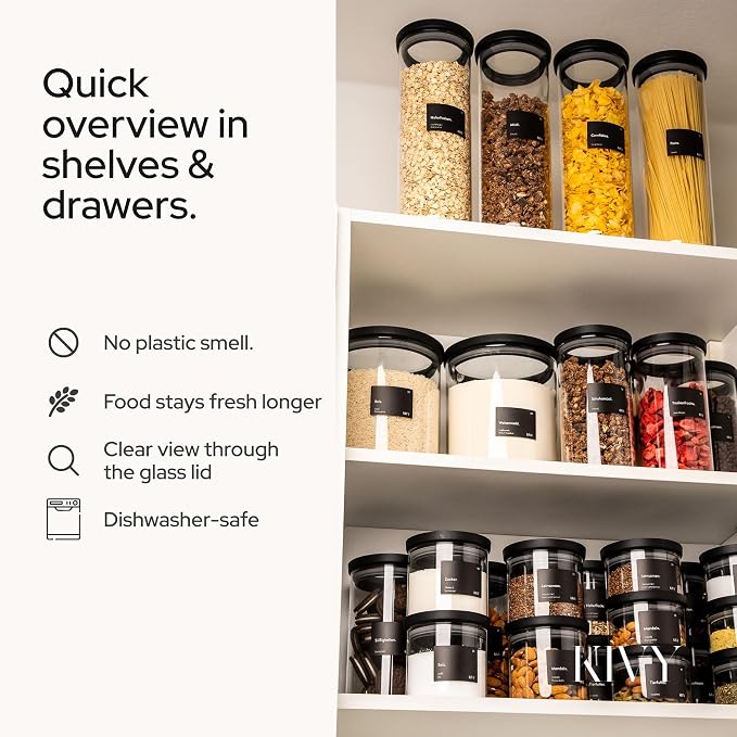 KIVY Airtight glass jars with transparent Glass Lid [2x 60oz] Glass airtight food storage containers - Pasta containers storage - Spaghetti container - Pasta containers for pantry flour Jar
