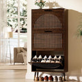 Farmhouse Shoe Cabinet Storage for Entryway, Slim Shoe Rack Cabinet with 3 Flip Drawers, Narrow Shoe Organizer Cabinet with Stylish Round Panel, Metal Leg and Handle