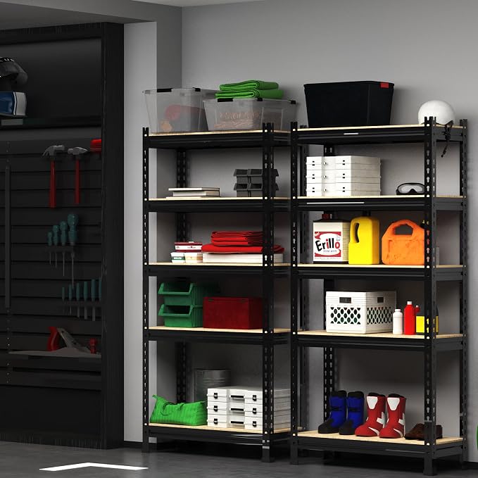PrimeZone 32" W x 16" D x 63" H Storage Shelves - 3 Pack 5 Tier Adjustable Garage Storage Shelving, Heavy Duty Metal Storage Utility Rack Shelf Unit for Warehouse Pantry Closet Kitchen, Black