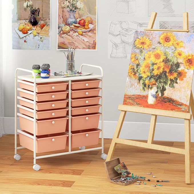BECOMFORT 12-Drawer Rolling Cart with Drawers, Storage Cart on Wheels, Teacher Classroom Organizers with Metal Frame, Mobile Craft Cart, Trolley Utility Cart for School Office Play Room
