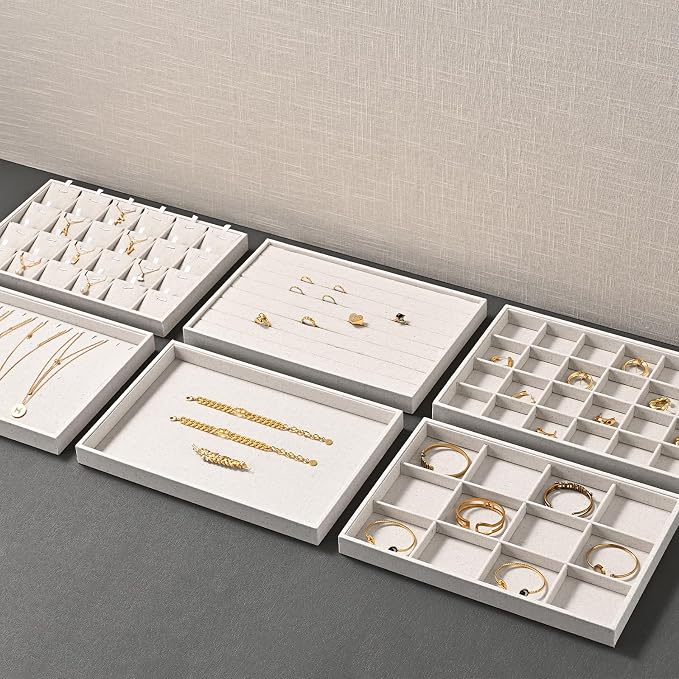 Oirlv Stockable 24 Grids Insert Jewelry Tray Pendant Earrings Storage Trays Showcase Display Organizer
