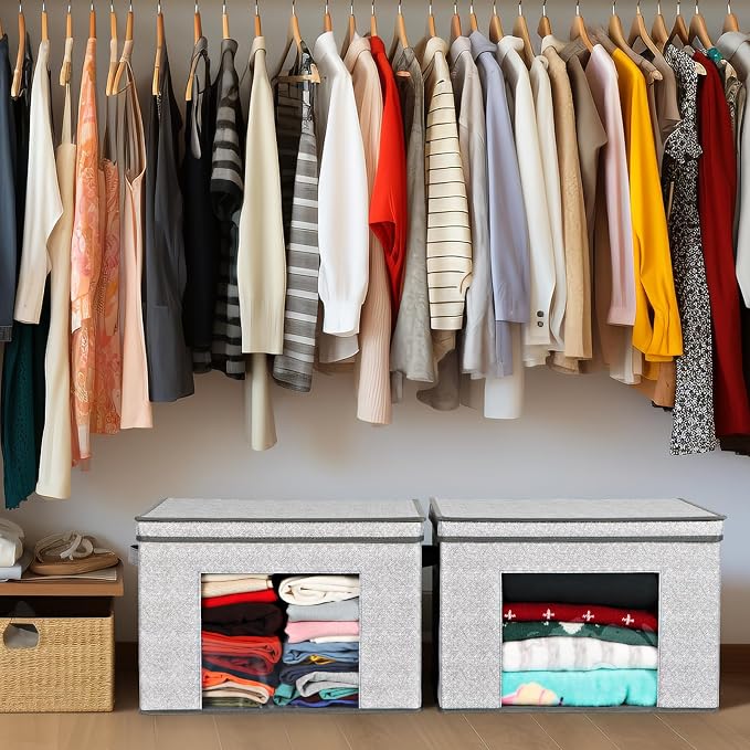 Univivi Foldable Fabric Storage Boxes Large Storage Bins with Lids [4-Pack] Collapsible Storage Cube Organizer, Closet & Bedroom Organization Containers, Home Storage Cube Box (Gray, 17“ x 12” x 12")