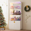 Lvifur 71'' Display Cabinet with Glass Doors,4-Tier Curio Cabinet with 3-Color Lights for Collectibles,Lockable Glass Display Case Human Body Sensor,Tall Bookcase w/Shelves&Drawers,White