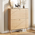 Nicetree Arch-Chic Shoe Cabinet for Entryway, Modern Mid-Century Shoe Storage Cabinet with Fluted, Narrow Shoe Rack for Entryway with Adjustable Shelves & Tipping Protection,Light Oak