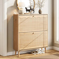 Nicetree Shoe Cabinet Storage for Entryway, 2-Flip Drawer Narrow Shoe Rack with 3-Level Adjustable Shelves, Slim Wood Storage Cabinets for Small Spaces Luminous Natural Oak