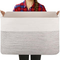 OIASKET Large Blanket Basket, Blanket Storage Living Room, Rectangle Woven Baskets for Storage Toys, Towels, Diry Clothes Organizer Bins (Black & White, 24"x16.9"x14.2")