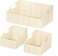 Rattan Storage Baskets, Handwoven Wicker Storage Bins with Built-in Handles, Storage Container Baskets for Shelves, Bedroom, Bathroom, Laundry Room or Kitchen(Beige)