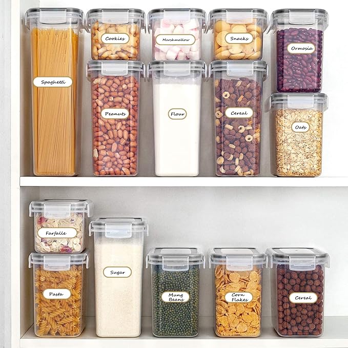 192pcs Labels for Jars with Marker,Waterproof Bottle Labels Removable Write-On Kitchen Pantry Label Stickers with Gold Border in 4 Sizes for Spice Jars,Food Containers,Storage Bins,Daycare