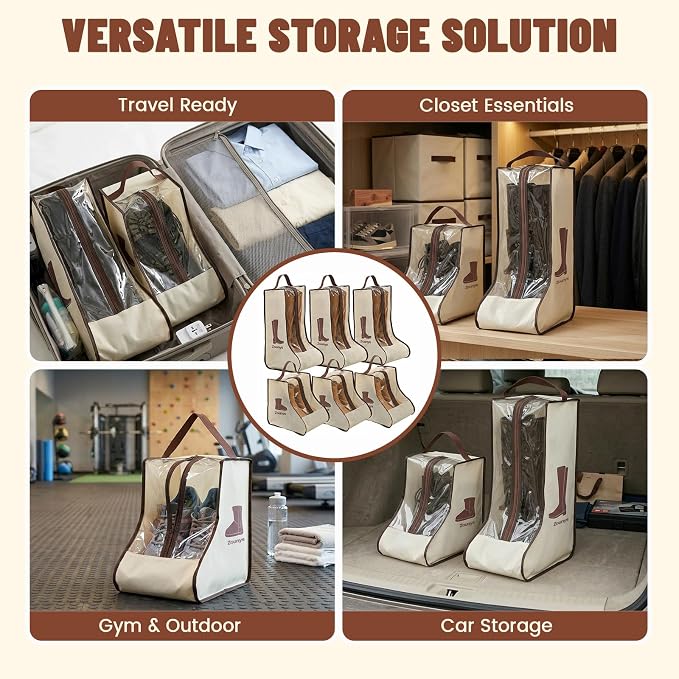 Boot Bags for Cowboy Boots, Boot Storage Organizer for Tall Boots, Cowboy Boot Storage with Clear Bag (2, Beige and Brown 1)