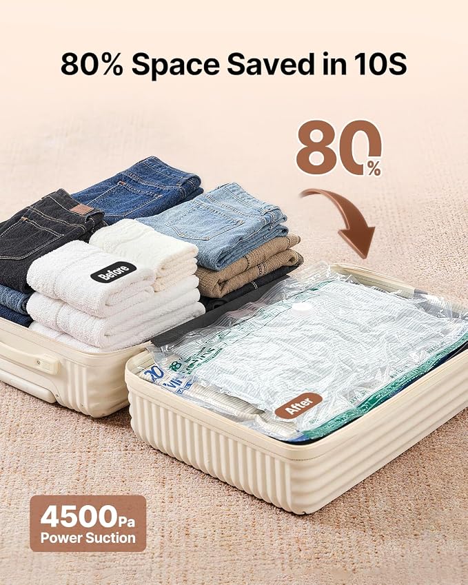 Vacuum Seal Bags for Clothing Travel with Rechargeable Cordless Pump, VINTAR 16 Pack Space Saver Vacuum Storage Bags for Clothes, Travel Compression Bags Set (4XL/4L/4M/4S) for Luggage and Suitcase