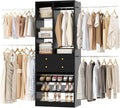 Besiost Closet System, 4.2–8.8 FT Closet Organizer with 2 Wooden Drawers and Shelves, Walk-in Closet System with 5 Hang Rods, Built-in Closet Tower, Can Fit 60 to 96 inch, Black