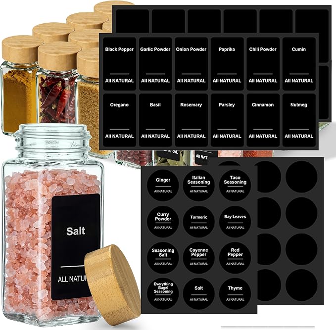 Preprinted Labels - Black Waterproof Stickers for Kitchen Dinning Spice Jars, Seasoning Labels for Kitchen Pantry Organization- 96 Pcs (Jars NOT Included)