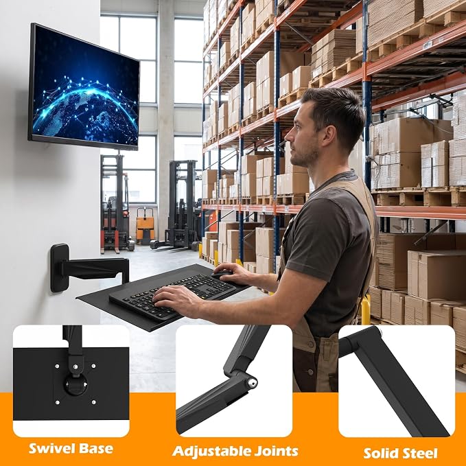 Keyboard Tray Wall Mount with Spring Arm, 23 Inch Keyboard and Mouse Platform, Height Adjustable Typing Stand, Wall Mount Holder for Laptop Desk Workstation, Home Office, Medical, Gaming (Wall)