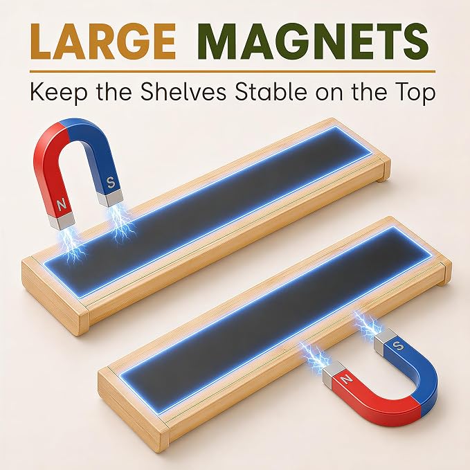 Magnetic Stove Top Shelf 30 Inch – Over the Stove Spice Rack Organizer for Flat Top Stoves, Strong Magnetic Bamboo Kitchen Shelf, Space Saving Stove Top Storage Rack, Tool-Free Installation, Natural