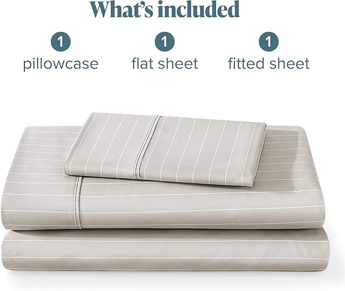 Bare Home Twin XL Sheet Set - College Dorm Size - Luxury 1800 Ultra- Soft Double Brushed Microfiber - Deep Pockets - Easy Fit - 3 Piece Bedding Sheet Set (Twin XL, Pinstripe - Stone/White)