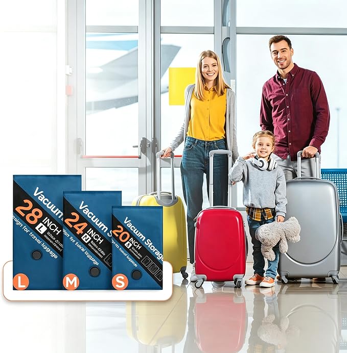 Vacuum Storage Bags, Travel Vacuum Seal Bags with Portable Electric Pump | Space Saver Compression Bags Compatible with 20-28" Suitcase Vacuum Seal Bags for Clothing, Bedding, 9 Combo, 4S/3M/2L