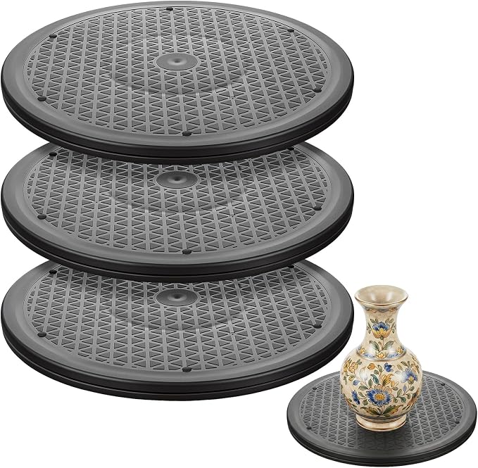 3 Pcs 12 Inch Heavy Duty 360° Rotation Stand | Black Lazy Susan Turntable with Steel Ball Bearings, Rotating Swivel Stand for Monitor, TV, Plants, Crafts, Model Base