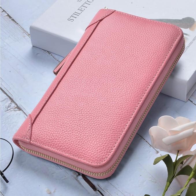 Easyoulife Credit Card Holder Wallet Womens Zipper Leather Case Purse RFID Blocking