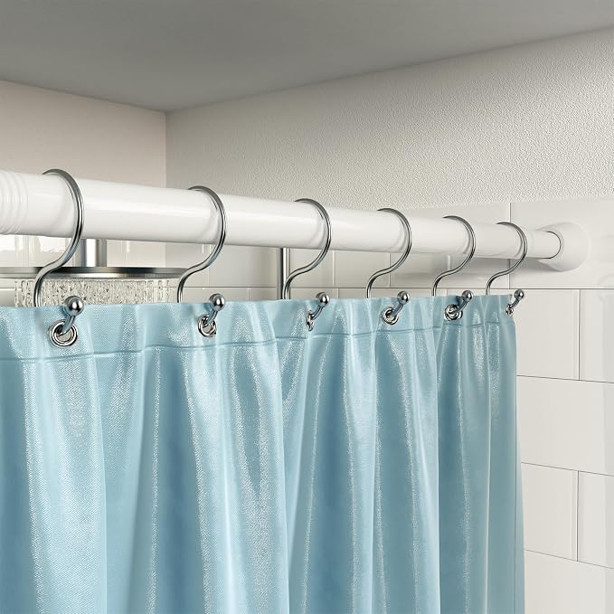 White Shower Curtain Rod 45 to 77 Inch,Shower Rods for Bathroom,Spring Tension Curtain Rod No Drilling for Windows Doors Closet Kitchen Wardrobe