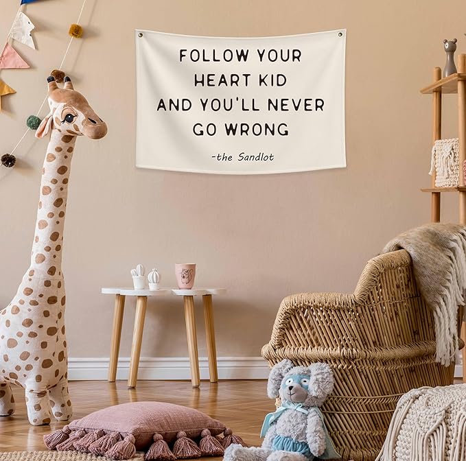 Classroom Wall Flag Decor-Teacher Gift-Inspirational Back to School Wall Banner Decor-Follow Your Heart Kid-Hanging Rectangular Canvas Banner for Classroom Teacher Office Reading Corner