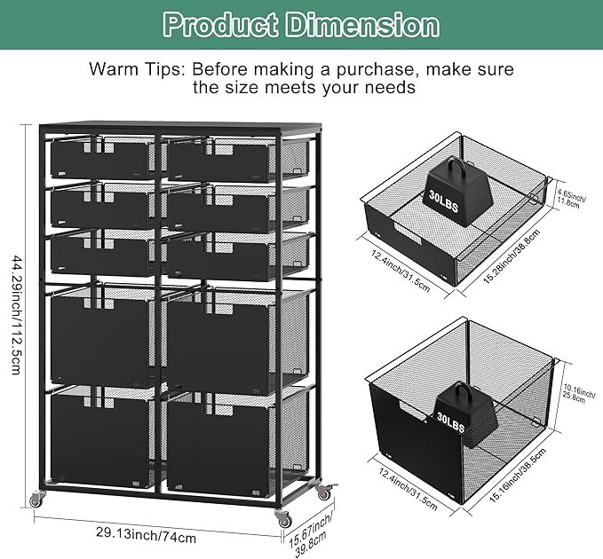 EasyPAG Rolling Storage Cart With 10 Drawers, Metal Craft Organizers And Storage Cart With Wood Tabletop, 30 Lbs Capacity Per Drawer For Home Office Classroom And Dorm, Black
