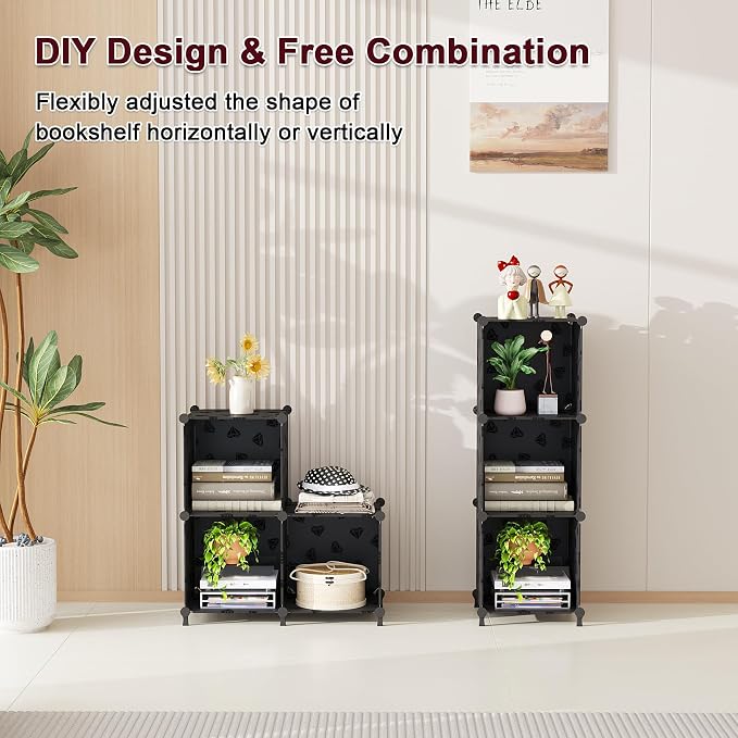UNKU Cube Storage Organizer, 3 Cube Closet Organizer Storage Shelves, DIY Stackable Bookcase, Clothes Organizer Shelf for Closet, Bedroom, Living Room, Cabinet, Home, Office, Black