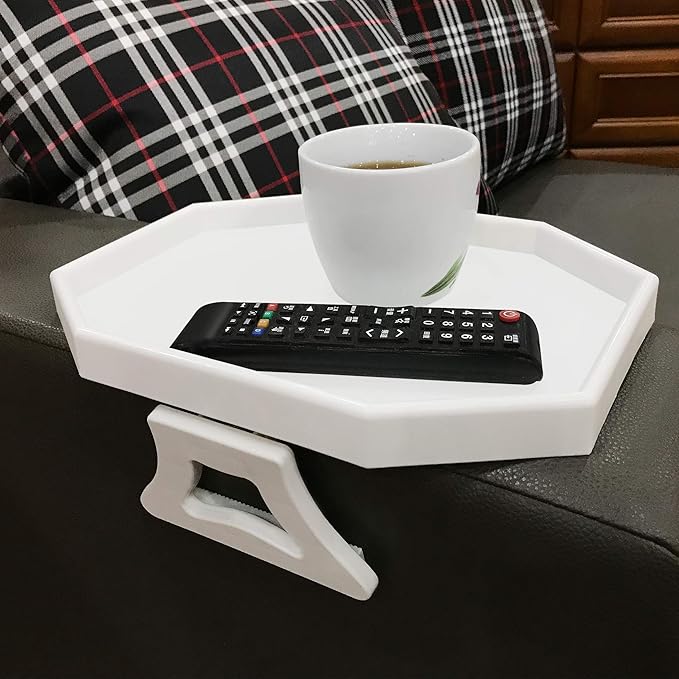 Side Tables Sofa Armrest Clip-On Table, Recliner Armchair Organizer Tray (White), Food Grade Plastic Material