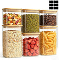 ComSaf Glass Pantry Storage Containers (0.7qt/1.2qt/1.6qt) Set of 6 Jars | Rectangle Glass Storage Containers With Lids, Glass Canisters With Airtight Lids For Kitchen, Spices, Tea, Coffee, BPA Free